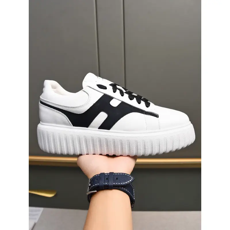 European Station 2024 Genuine Leather Platform Sports Men's Shoes Fashionable Hair Stylist Increased Lace-up Low-top White Shoes All-match Fashionable Shoes