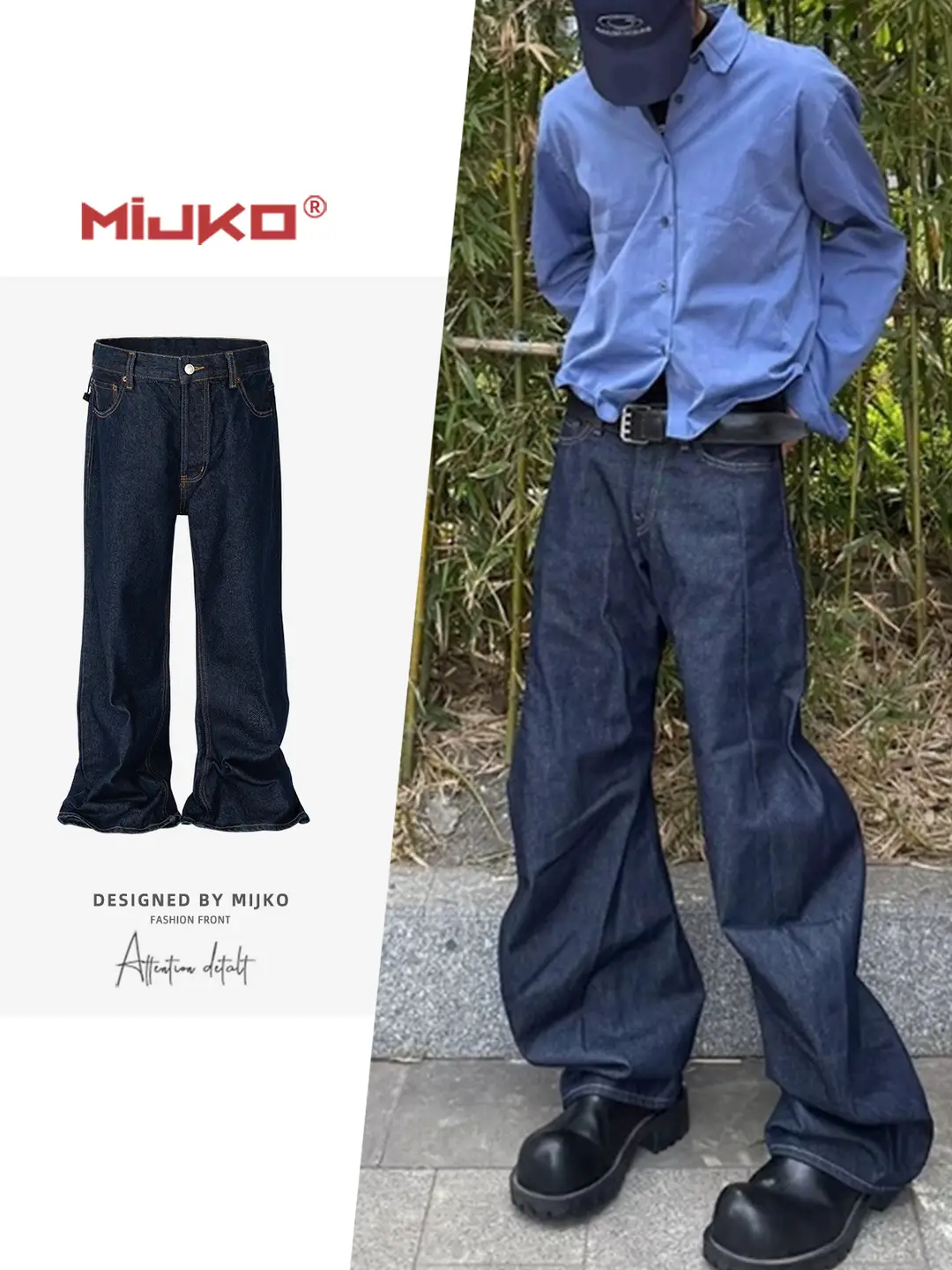 MIJKO Men's Wear Women's Weila Original Cow Jeans Unisex dark blue Wide Leg Design Multi-Size Neutral Trendy Trousers