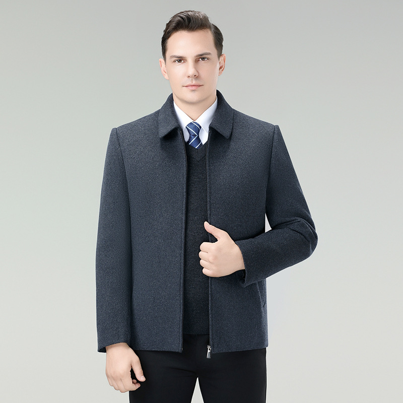 Wholesale Wool Coats for Middle-Aged and Elderly Men, Light Luxury High-End Short down Jacket, Business Casual Lapel Coat