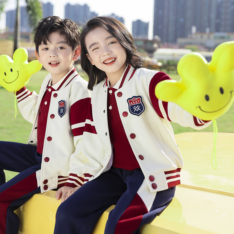Sports Baseball Clothing Kindergarten Garden Clothing British Style School Uniform Primary School Students' Class Clothing Spring and Autumn Clothing Four-piece Red Children