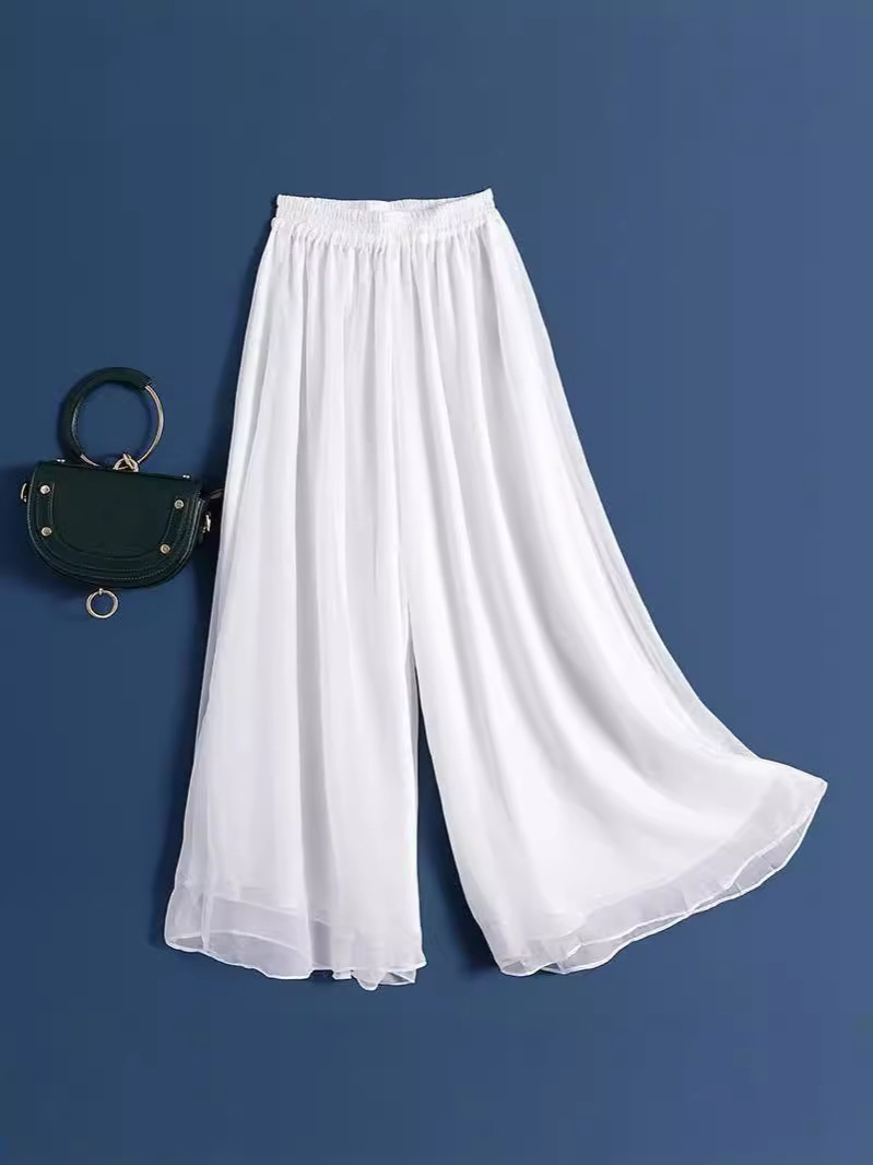 Black Wide-leg Pants Spring and Autumn Summer New Double-layer Pants Two-layer Dance Clothes Antique White Yarn Pants Hangting Chiffon
