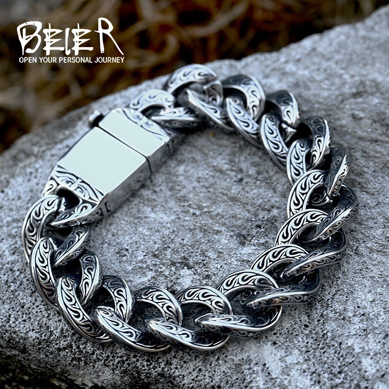 beier cross-border new stainless steel carved pattern fashion bracelet wholesale European and American retro creative personalized jewelry