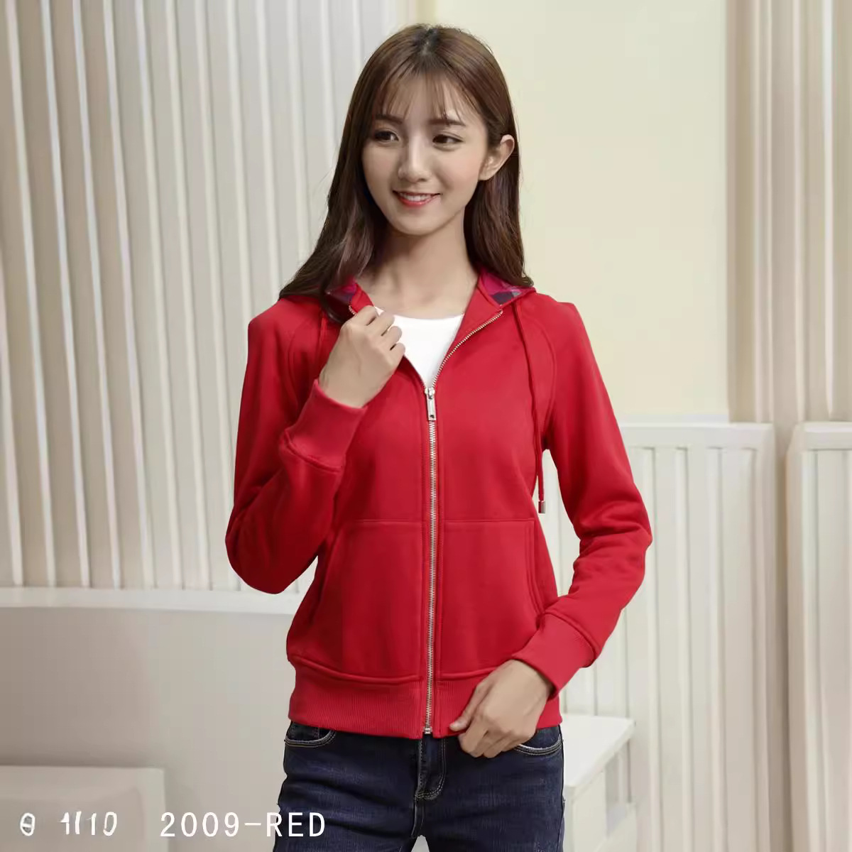 European and American classic British long sleeve sports hooded zipper women's plaid sweater coat high quality original standard spot S-XX QC-foto från 1688 på Qualit.ly