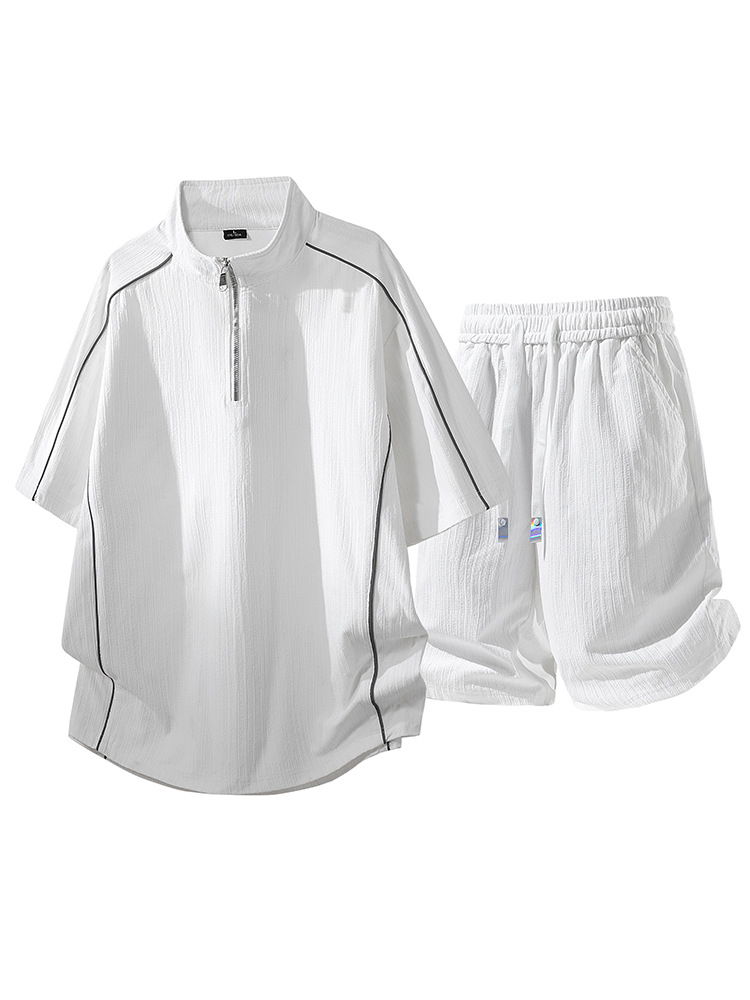 Cool and Stylish Men's Summer Casual Sports Two-Piece Set with a Youthful Vibe, Half-Zip T-Shirt Style Complete Set