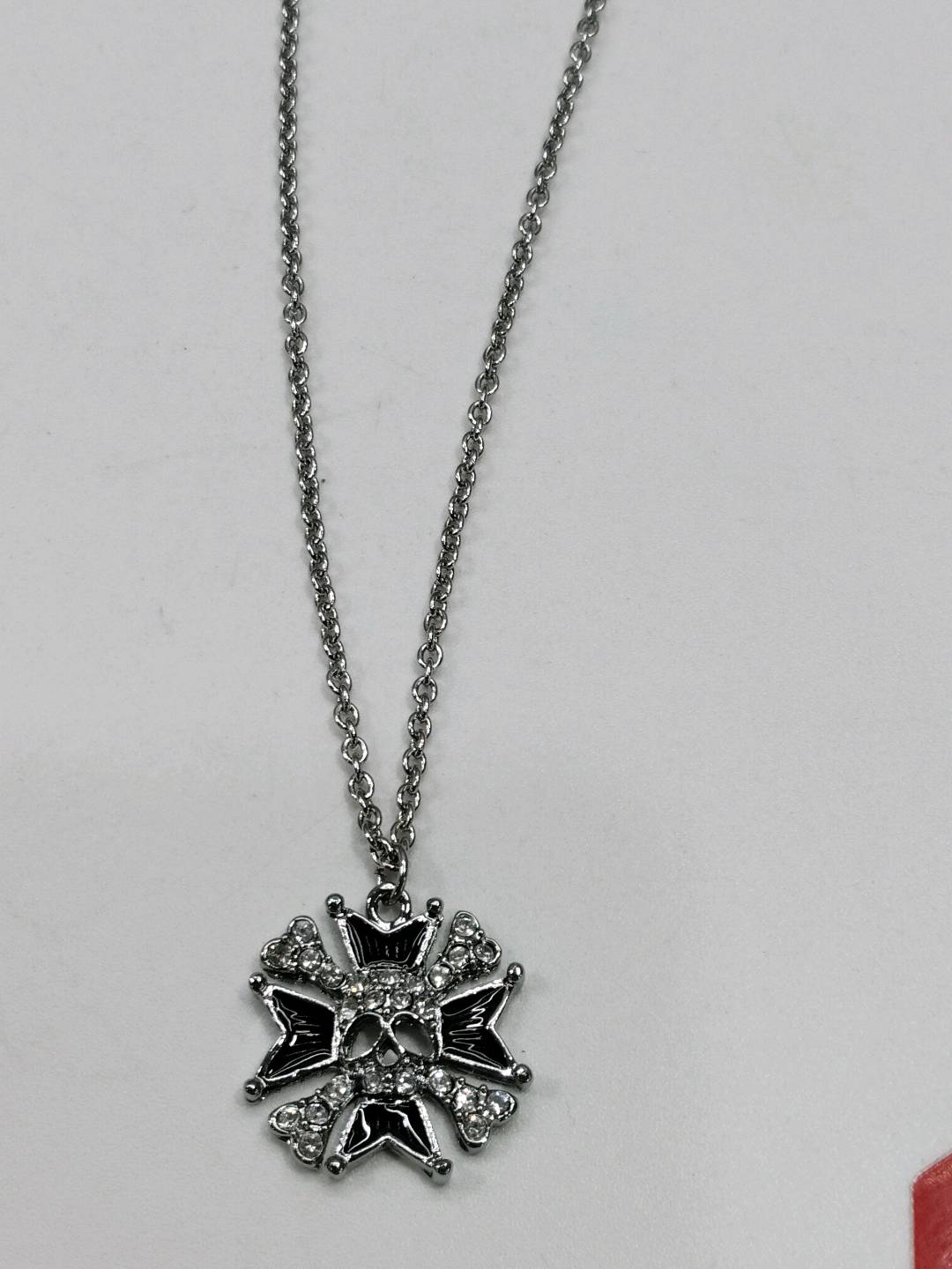 Gray-Black Skull Double-Bone Saturn Necklace-B8107 QC