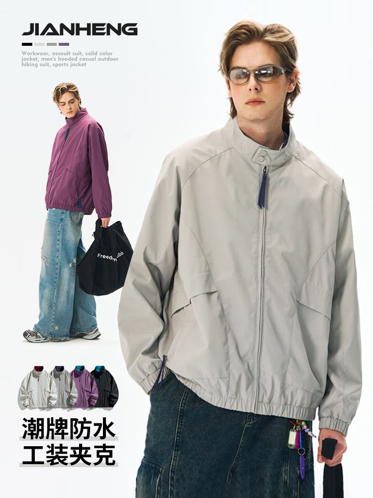 Jian Heng Cross-border Men's Jacket Coat Trendy Windproof Waterproof Casual Jacket Coat Work Collar Jacket Spring and Autumn