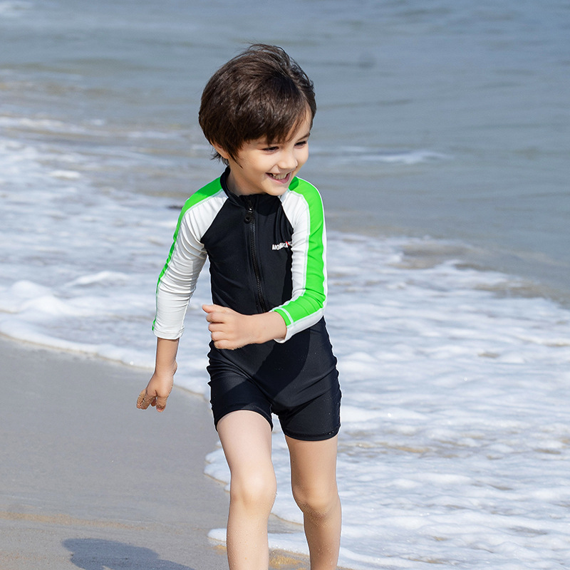 Momasong Children's Swimsuit New Boys' Long-sleeved Sunscreen One-piece Swimsuit Baby Hot Spring Suit Children's Swimsuit