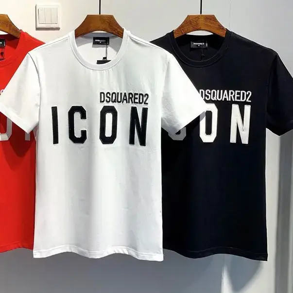 Regular slim-fit DT702 short-sleeved T-shirt ICON letter Embroidery Fashion pure cotton cross-border fashion round neck short top