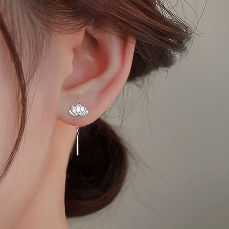 Fresh Long Lotus Ear Line Classical Chinese Style Retro Simple Lotus Lotus Tassel Earrings Wholesale Women