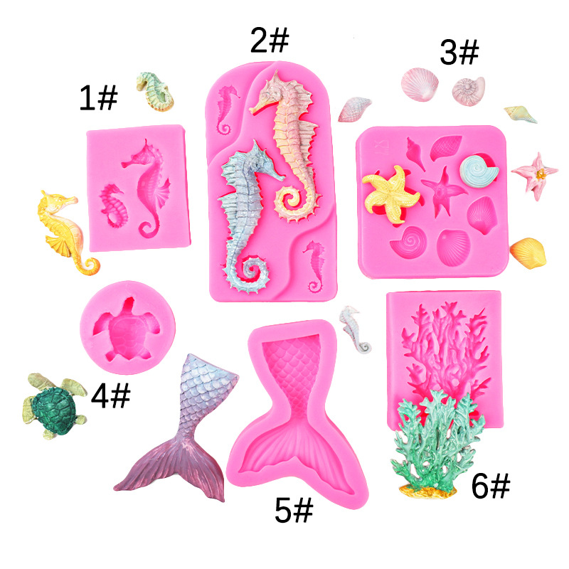 Marine Animal Size Seahorse Mermaid Tail Coral Turtle Conch Starfish Fondant Chocolate Cake Silicone Mold
