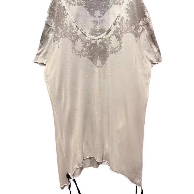 (Exclusive) KMRII Visual Style Vitamin Retro Yulan Flower Printed Dragon Bone Yawen Dragon Round Neck T-shirt
