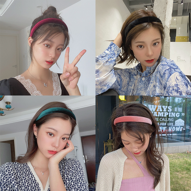 Elegant Retro Velvet Solid Color Cyber Popular Girl's Wide-brimmed South Korea Hair Band Pressure Hair Clips Hair Band Headband Simple Headwear