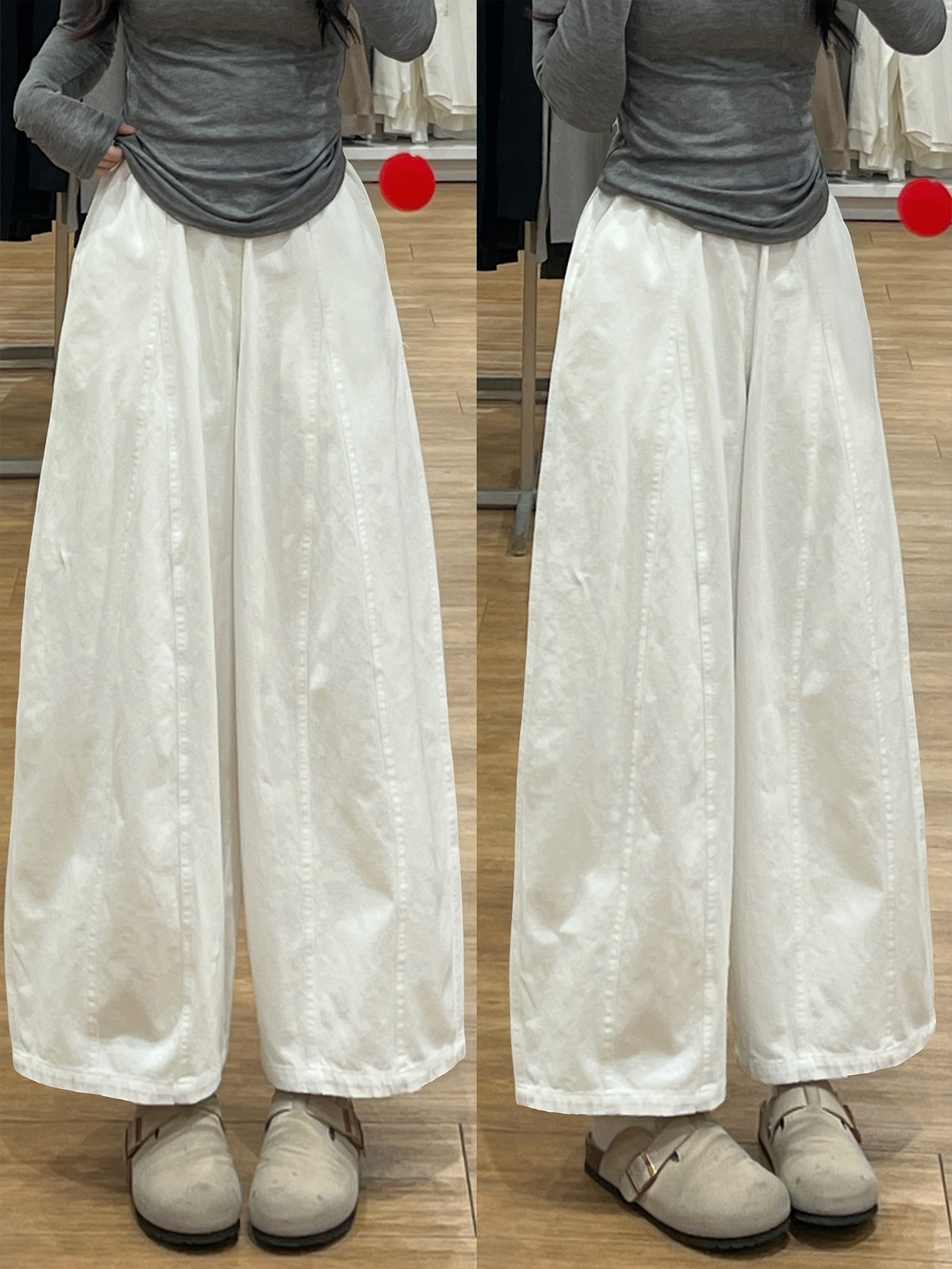 Japanese-Style White High-Waisted Curved Pants for Women, New Spring Model for Petite and Plus-Size Women, Loose Fit, Slimming Workwear Balloon Wide-Leg Pants