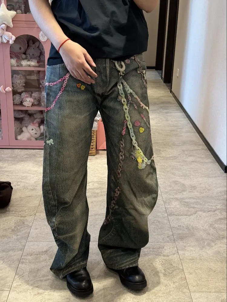 【Ac Candy Chain】25 Niu Wang! 2006F Illusion 3D Printed Unisex Scimitar Denim pants