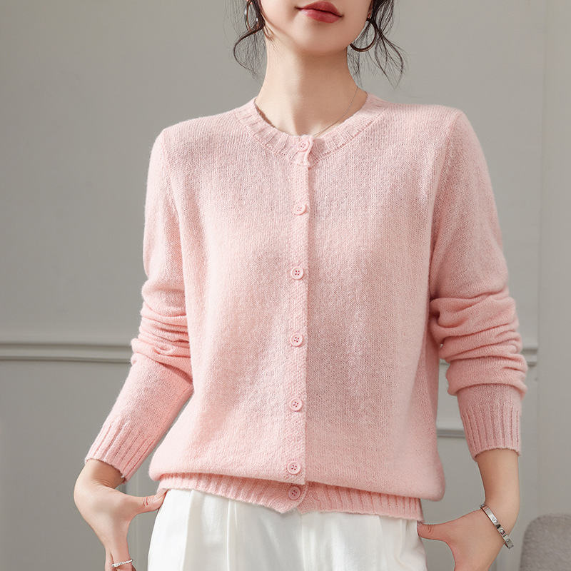 Mohair Knitted Round Neck Cardigan Women's Short Thin Spring Loose Plus Size Sweater Top Coat Early Spring