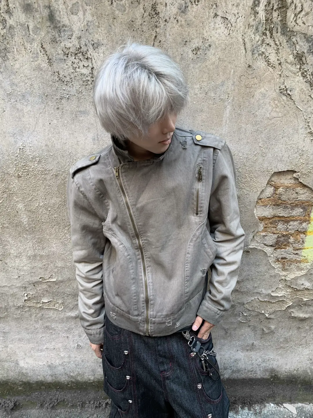 「Ueshima」Washed Silhouette Jacket Vintage Distressed Boxy Short Barn-Style Workwear Jacket for Men