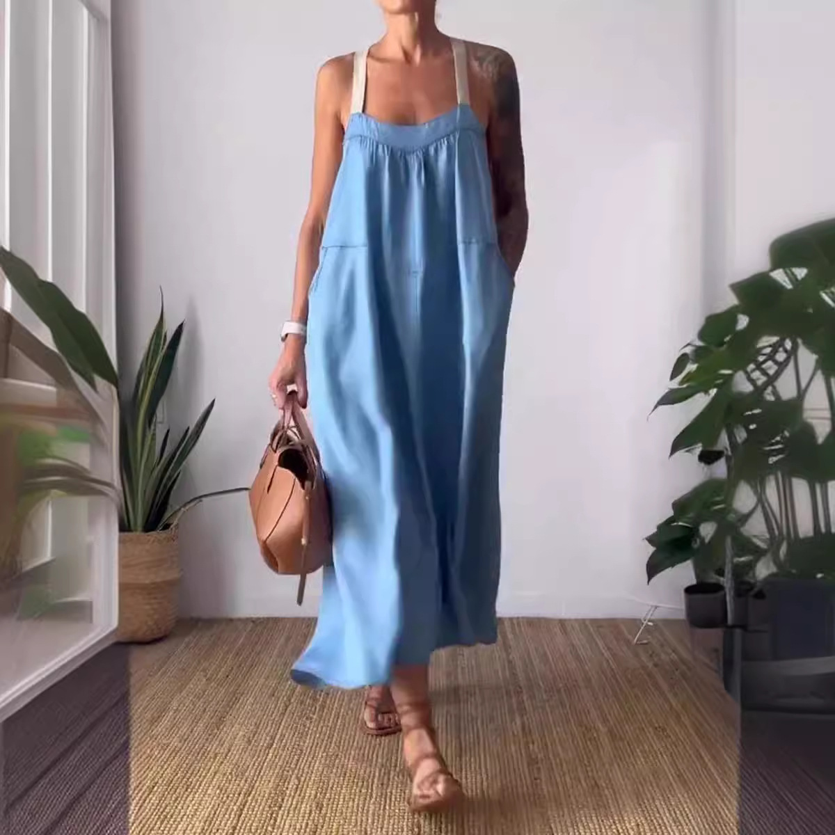 Amazon Europe and the United States cross-border Europe and the United States independent station explosion 2024 summer new casual cotton and linen strap skirt