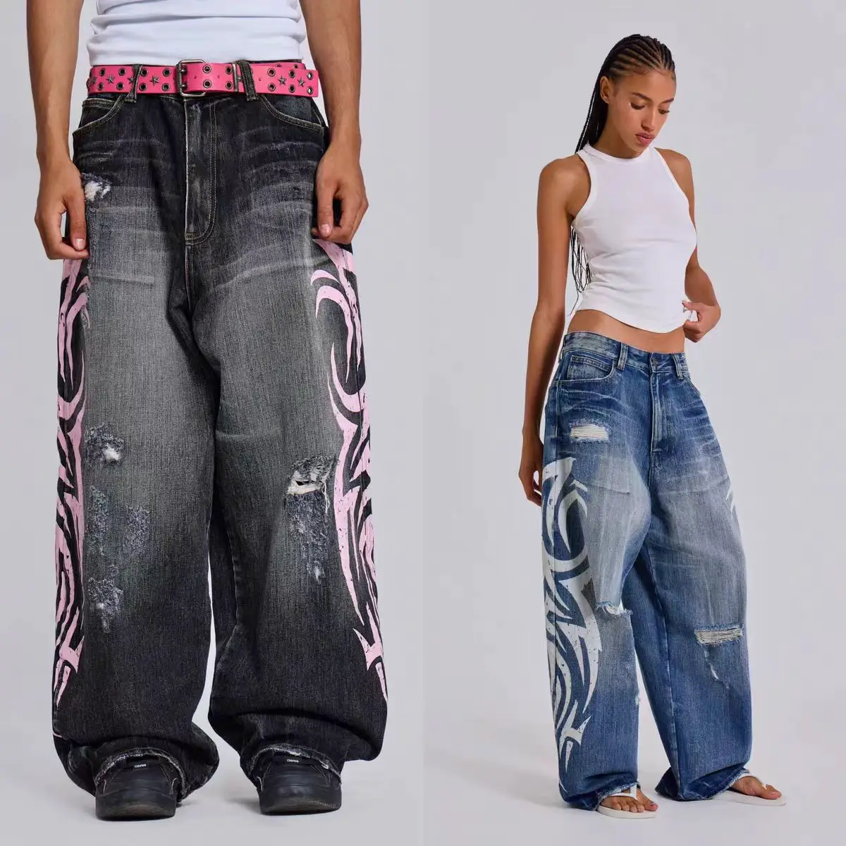 Iamubaba's New Jaded London Sexy Wide-Leg Pants Hip-Hop Distressed Washed Street Jeans