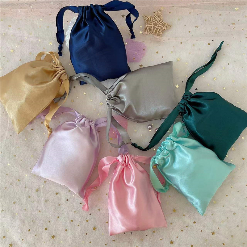 Silk-like eye mask cloth bag satin hand-made gift girdle double-pull drawstring silk bag cosmetic storage bag in stock
