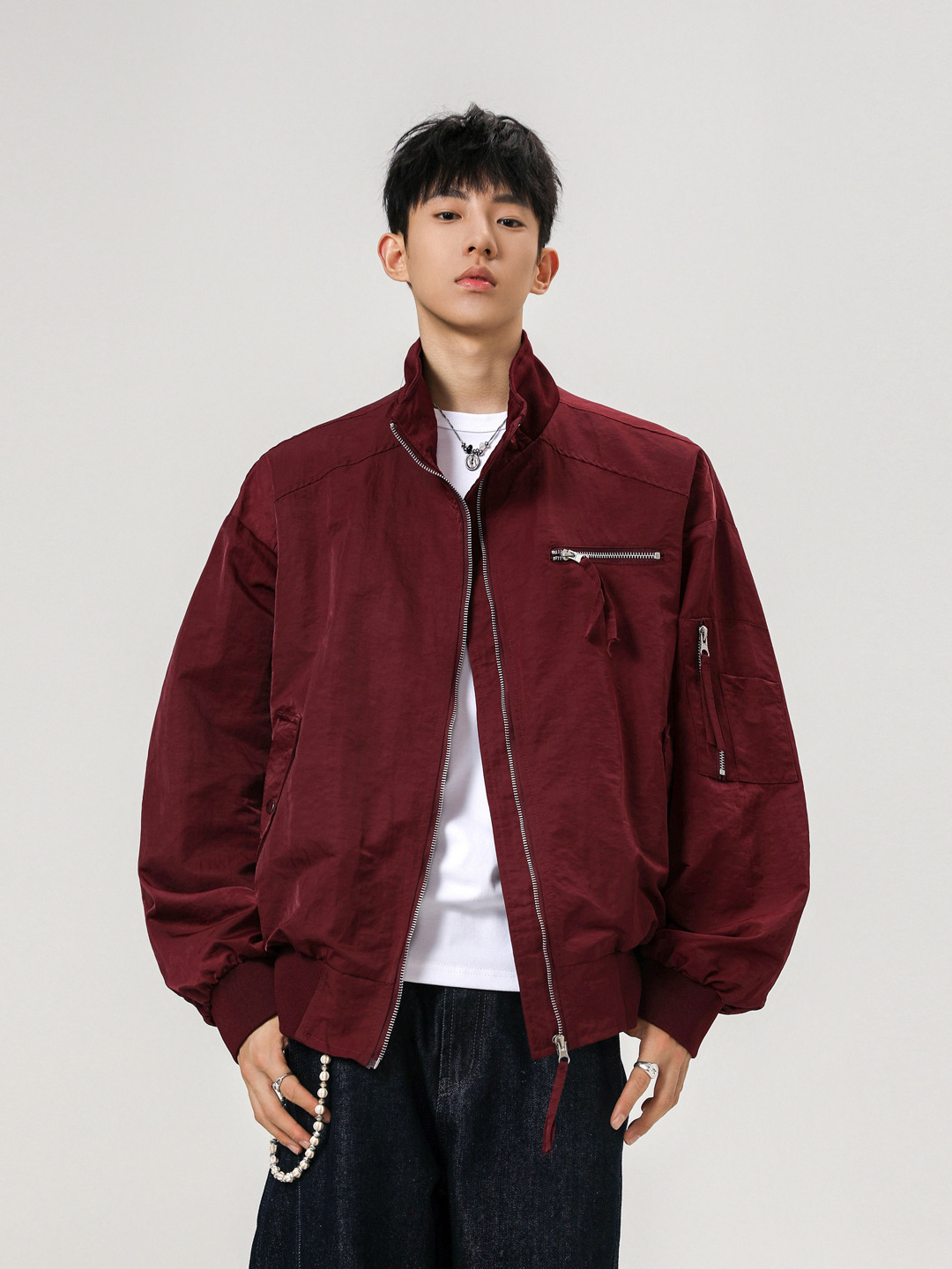 Jianheng American-Style Textured Ribbed Hem Three-Proof Outdoor Jacket Korean Style Stand Collar Trendy Brand Men's Fashion Women's Coat