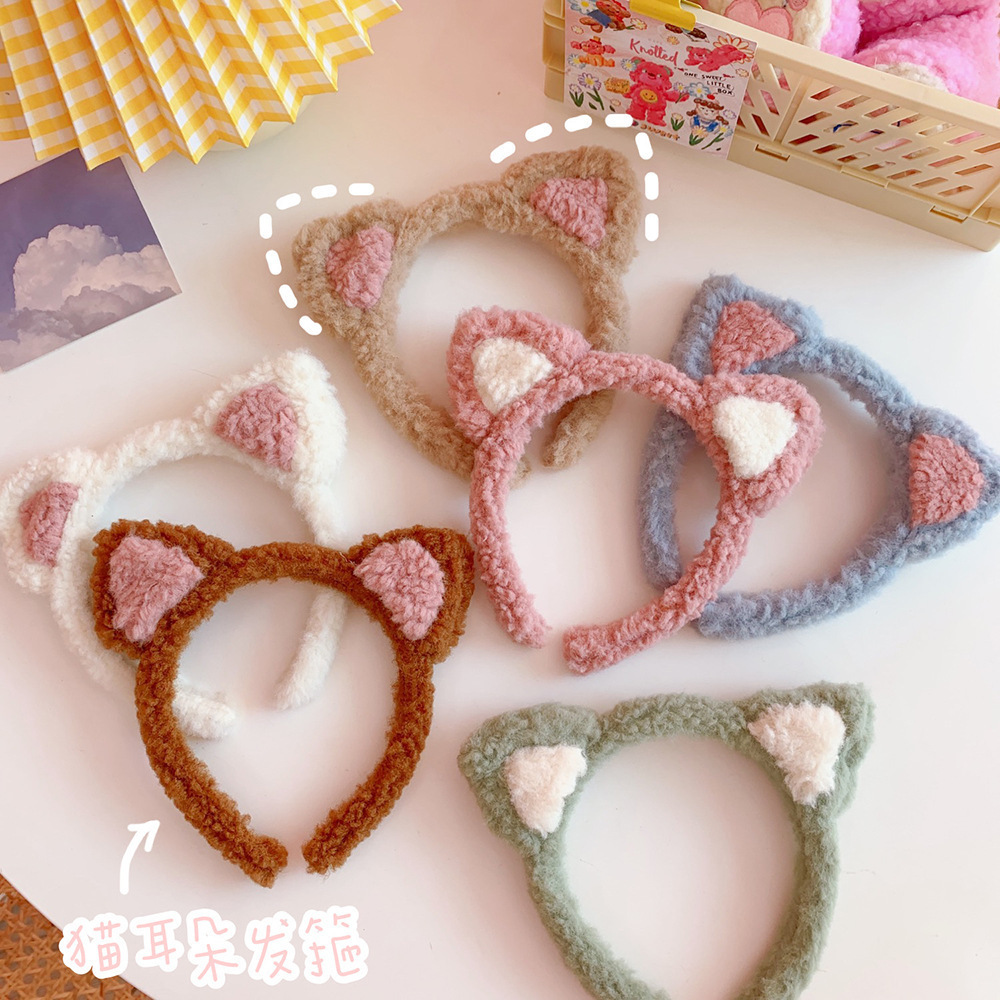 South Korea Cute Cute Cat Ear Hair Band Internet Popular Sweet Girl Plush All-match Headband Face Wash Pressure Hair Band Headwear