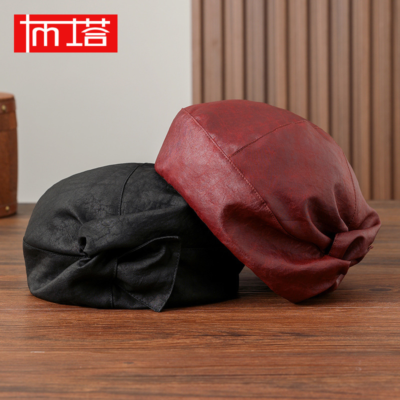 Painter hat Buta Xiangyun yarn beret female heavy mulberry silk old material four seasons can be elegant 2130