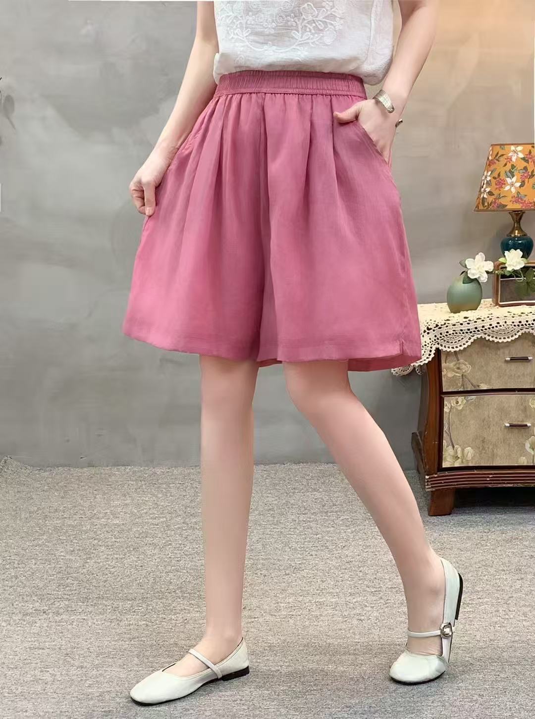 25 Years Summer Shorts Women's Ramie Lined Loose Casual Korean Style Elastic Waist Shorts Skin-Friendly Breathable Shorts