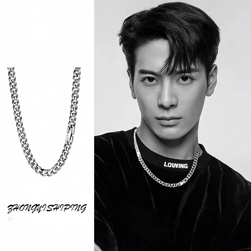 Korean Minimalist Metal Titanium Steel Necklace Women's Autumn Hip-Hop Cool Style Distinctive All-Match Sweatshirt Chain Collarbone Chain Accessories for Men