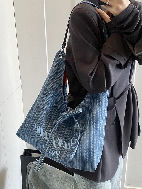 Korean-style Niche Trendy Fashion Lazy Style Denim Underarm Bag 2025 New Double-sided Shopping Bag Shoulder Bag