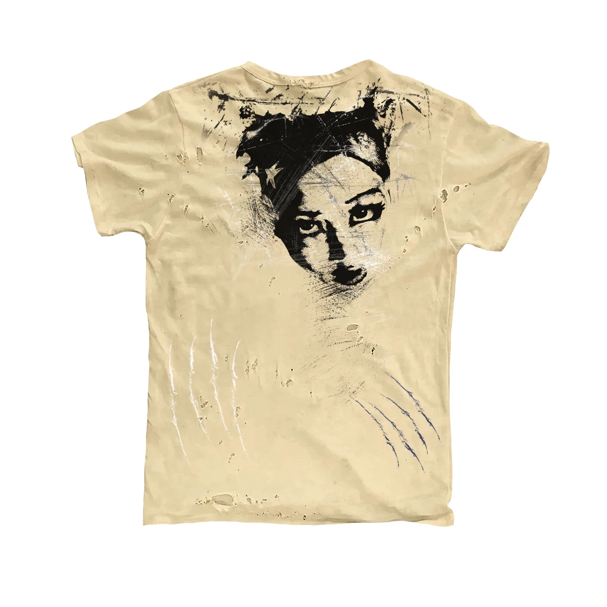 Shibu Shibu vintage top, punk youth personality, ripped hole, ooted metallic feeling, wearing trendy short sleeved T-shirt