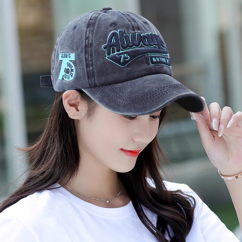 Washed Letter Embroidery Denim Baseball Cap Trendy Men's Personalized Street Style Women's Sunshade Soft-Top Baseball Hat Cross-Border