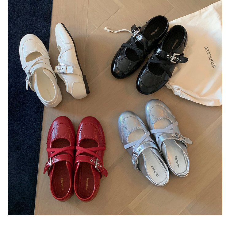 Red Retro Style Women's Shoes with 4cm Hidden Height Increase, French Ballet-Style Trainers, Casual Sports Mary Jane Shoes