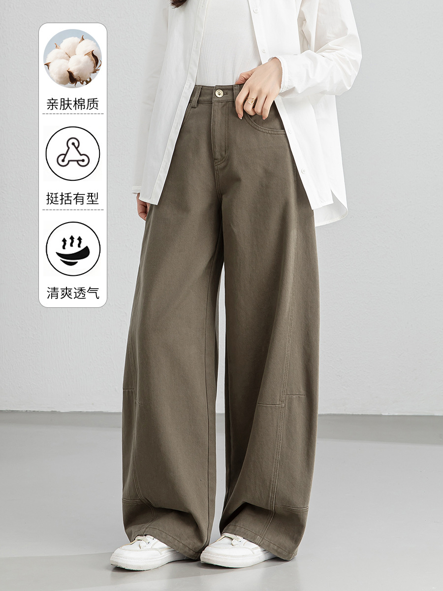 Xingge Army Green Retro Curved Wide-Leg Pants for Women 2026 Spring New Versatile Loose High-Waisted Slimming Floor-Length Pants