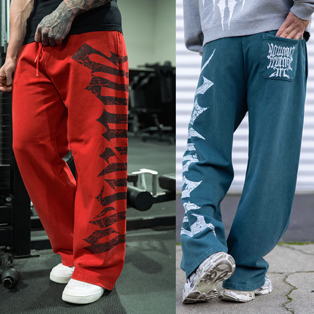 Youngla Men's Loose-Fitting American-Style Trendy Wide-Leg Straight-Leg Workout Pants for Fitness and Bodybuilding, Versatile 2027