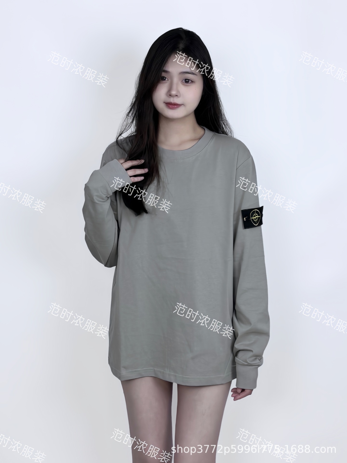 Stonee Stone Island Solid Color Compass Sleeve Round Neck Long T-Shirt Long Sleeve Casual Loose Simple Versatile Base Layer