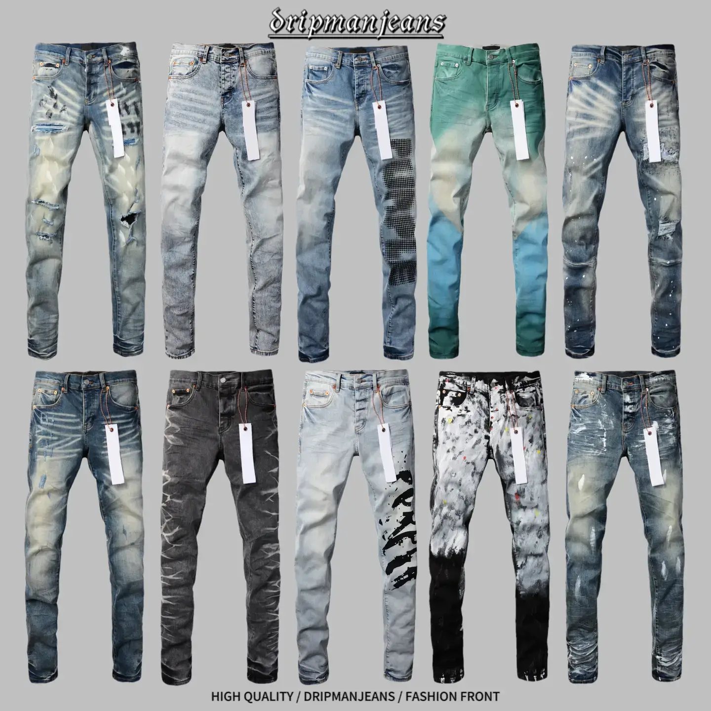 European and American Trendy Street Hip-Hop Ripped Fashion Retro Stretch Slim Fit Skinny Jeans