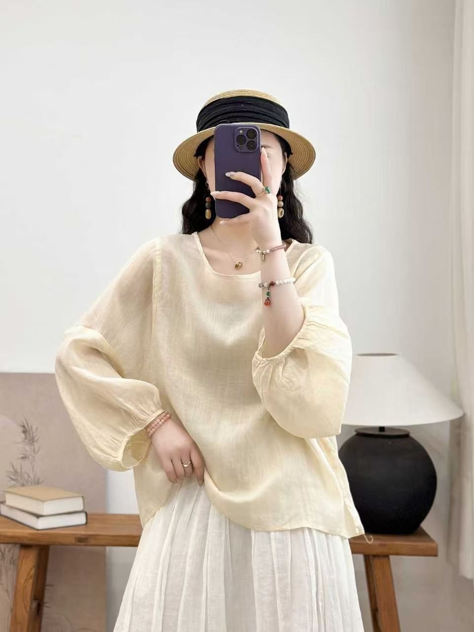 2026 Summer Long-Sleeve Women's Pure Ramie Loose Casual Korean Style Lazy Style Thin Skin-Friendly Shirt