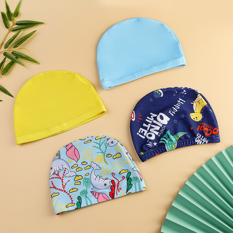 Children's swimming cap boys and girls waterproof head long hair fashion cloth cap high color value ear protection swimming cap wholesale eaves