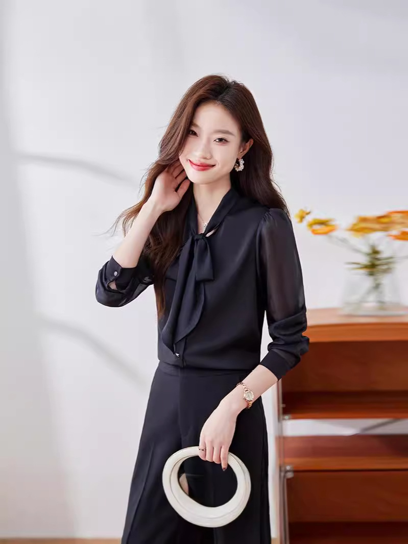 Bow Long-sleeved White Shirt Women's High-end Early Autumn 2024 New Anti-wrinkle Non-ironing Chiffon Top