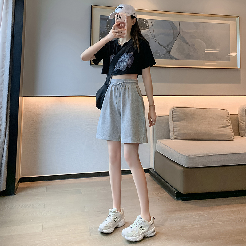 Women's Shorts Women's Summer Thin 2025 New Casual Slim Wide Leg Quarter Pants Pure Cotton Straight-Leg Sports Pants