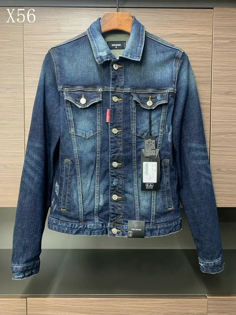 X56 New Product D2 Denim Jacket Men's European Style Embroidered Auspicious Bird Personalized Trendy Washed Long-Sleeved Denim Jacket