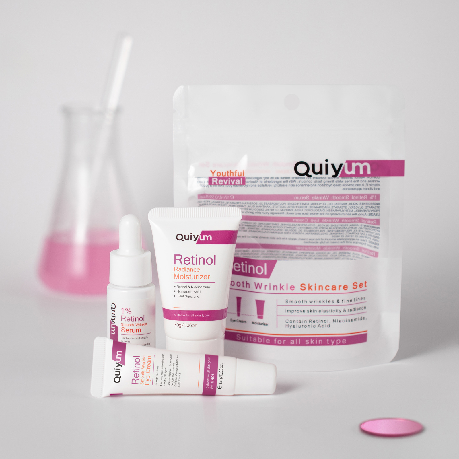 Cross-Border Quiyum Retinol Skin Care Set 3-Piece Skin Care Product Set Hydrating and Moisturizing Manufacturer Spot Wholesale