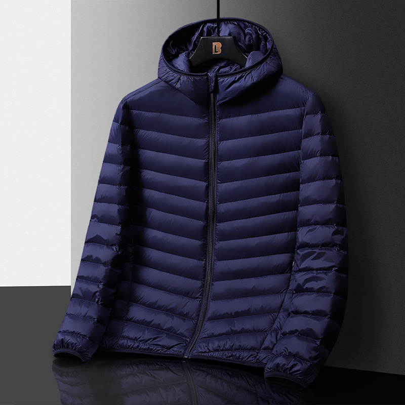 2024 New Light Down Jacket Men's Short All-match Warm Light Thin 90 White Duck Down Hooded Jacket for Autumn and Winter