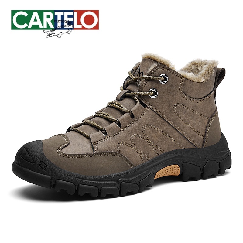 Cardile Crocodile Large Cotton Shoes Fleece-Lined Thickeneded Boots Men's Outdoor Mountaineering Cross-Country Shoes Winter Warm Men's Shoes