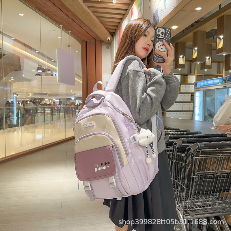 High-Looking and Cute Ins-Style Backpack, Fashionable High School Student School Bag, Stain-Resistant, Large-Capacity Candy-Colored Computer Bag