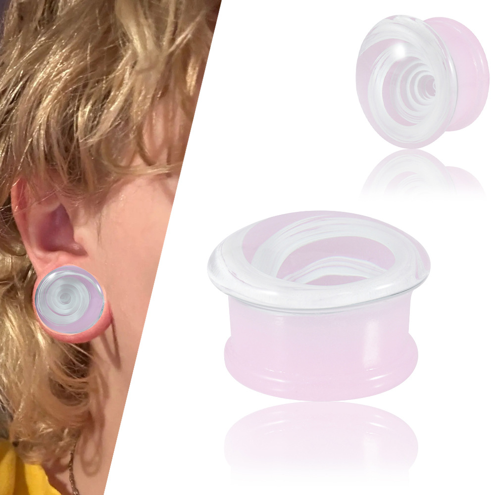 Cross-border White Vortex Glass Auricle Arc Solid Waist Drum Ear Expander Pink Base Color Puncture Ear Expander Earrings