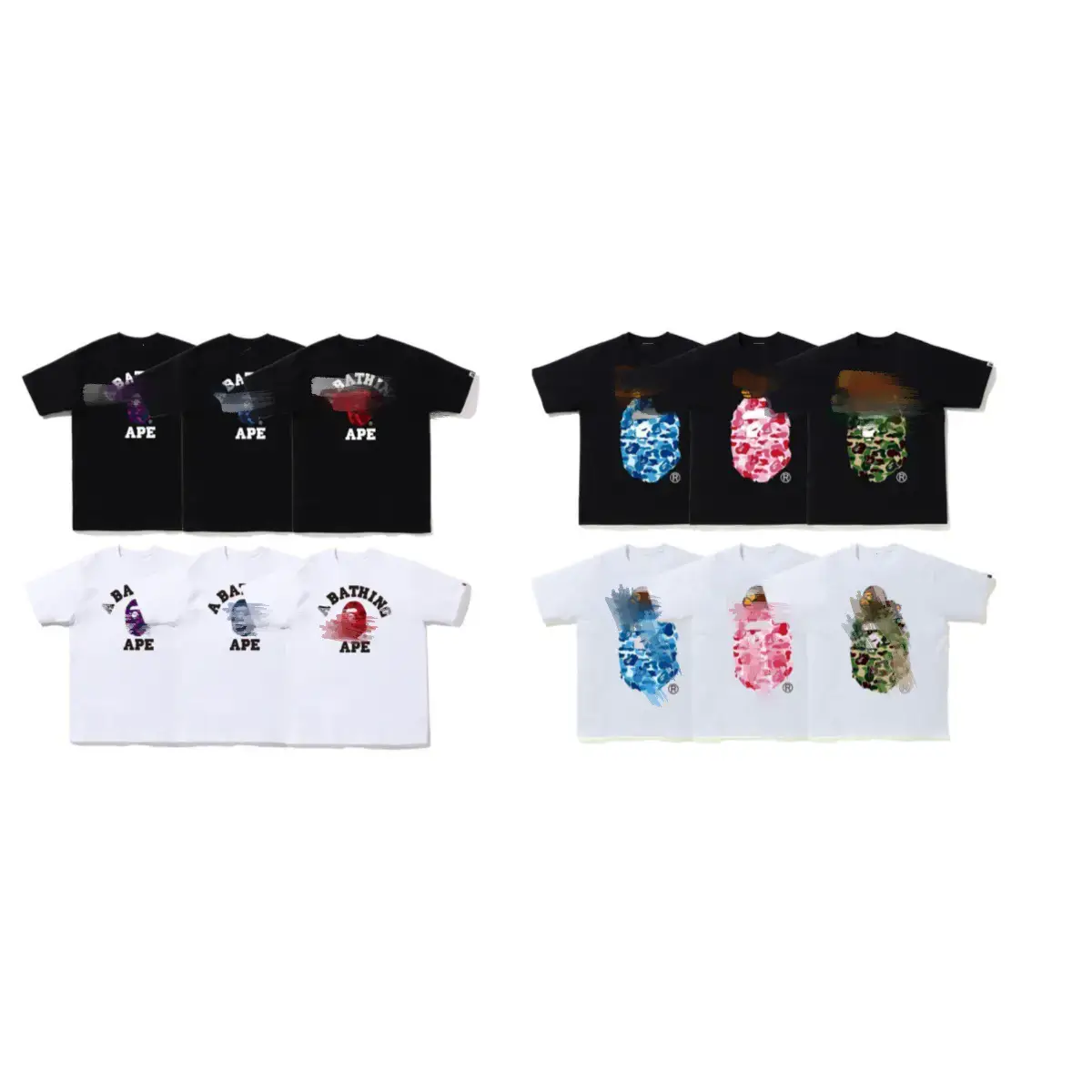 Foreign Trade Cross-Border Wholesale In-Stock Trendy Brand Camouflage Shark Tiger Head Ape Color-Blocking Luminous Short-Sleeve Couple Loose T-Shirt