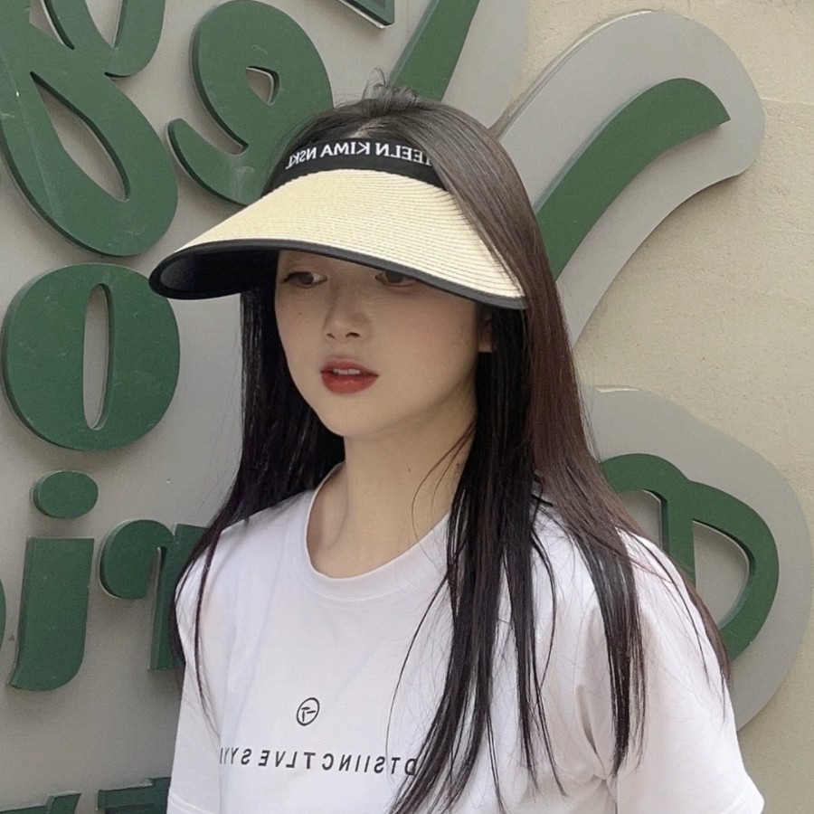 New Sunscreen Hat Women's Big Brim Summer Hair Band Sunshade Empty Top Bike Face Sun Hat Fashion Casual Straw Hat