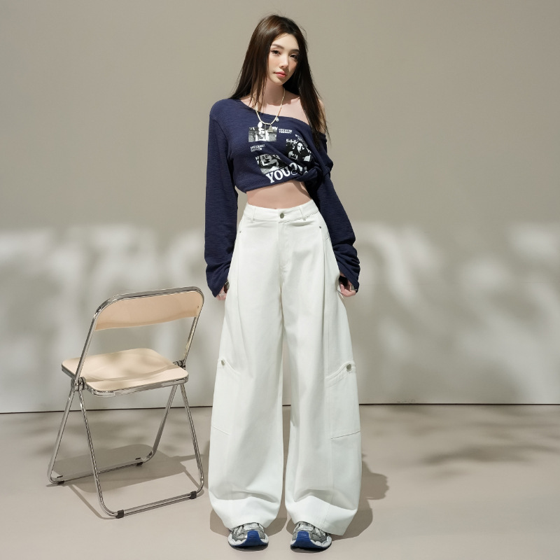 2026 Spring New Vintage Old Money Style High-Waisted Slimming Work Pants Casual Pants Women's Loose Wide-Leg Cropped Pants