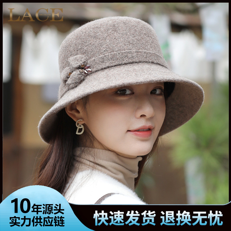 Hat New Women's Autumn and Winter All-match Japanese Style Warm Fashion Basin Hat Domed Wool Hat British Vintage Top Hat